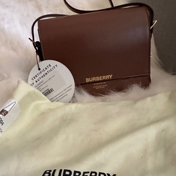 Burberry Smooth Calfskin Two Tone Small Grace Bag Malt Brown Black - Picture 1 of 4